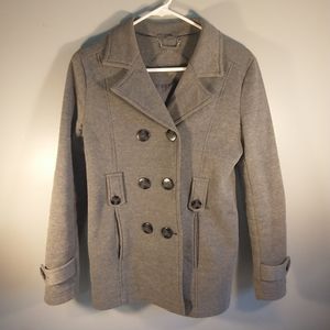 JOUJOU Double Breasted Belted Long Sleeve Gray Sweatshirt Material Peacoat XL